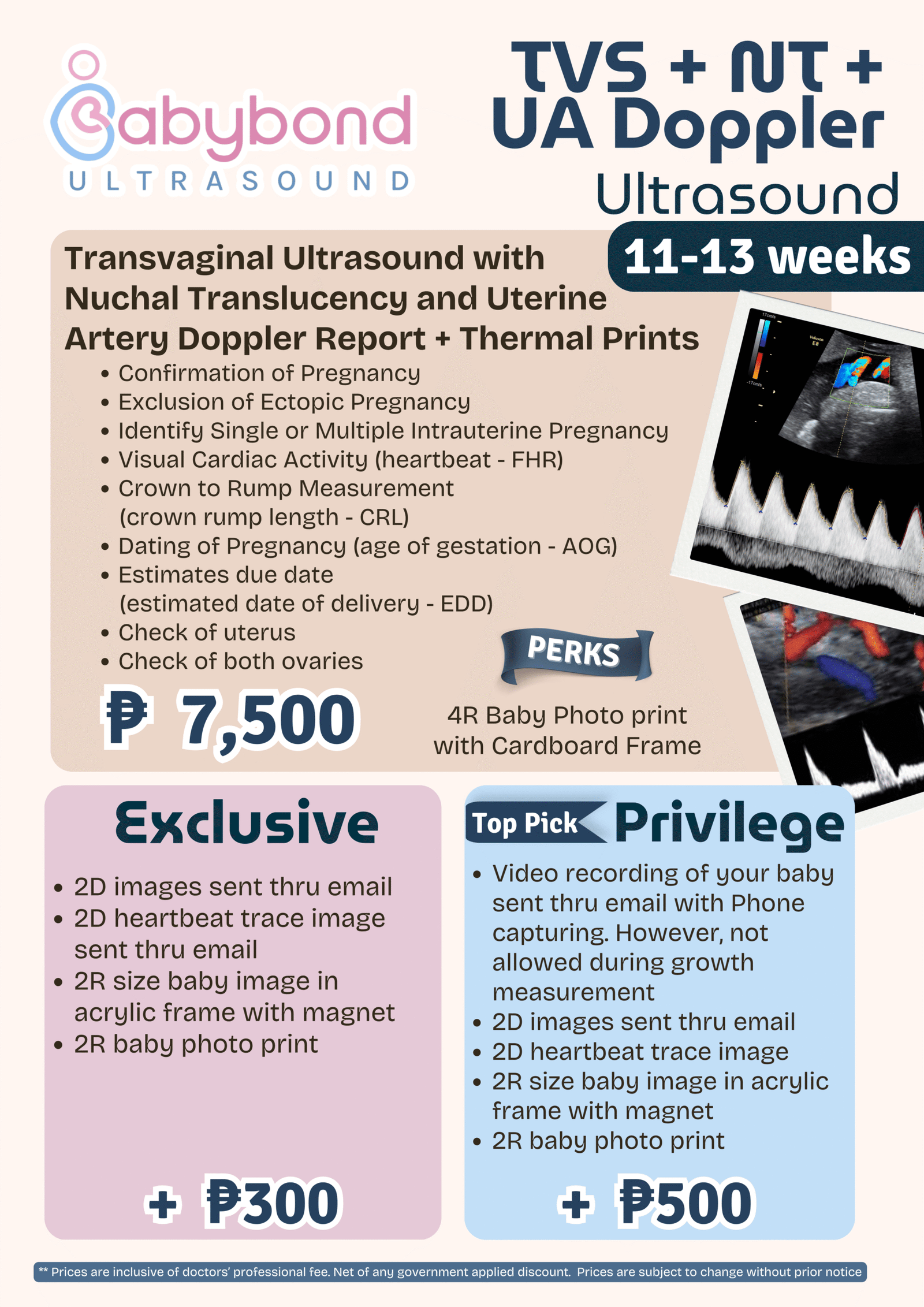 Transvaginal (TVS) + Nuchal Translucency + Uterine Doppler Ultrasound